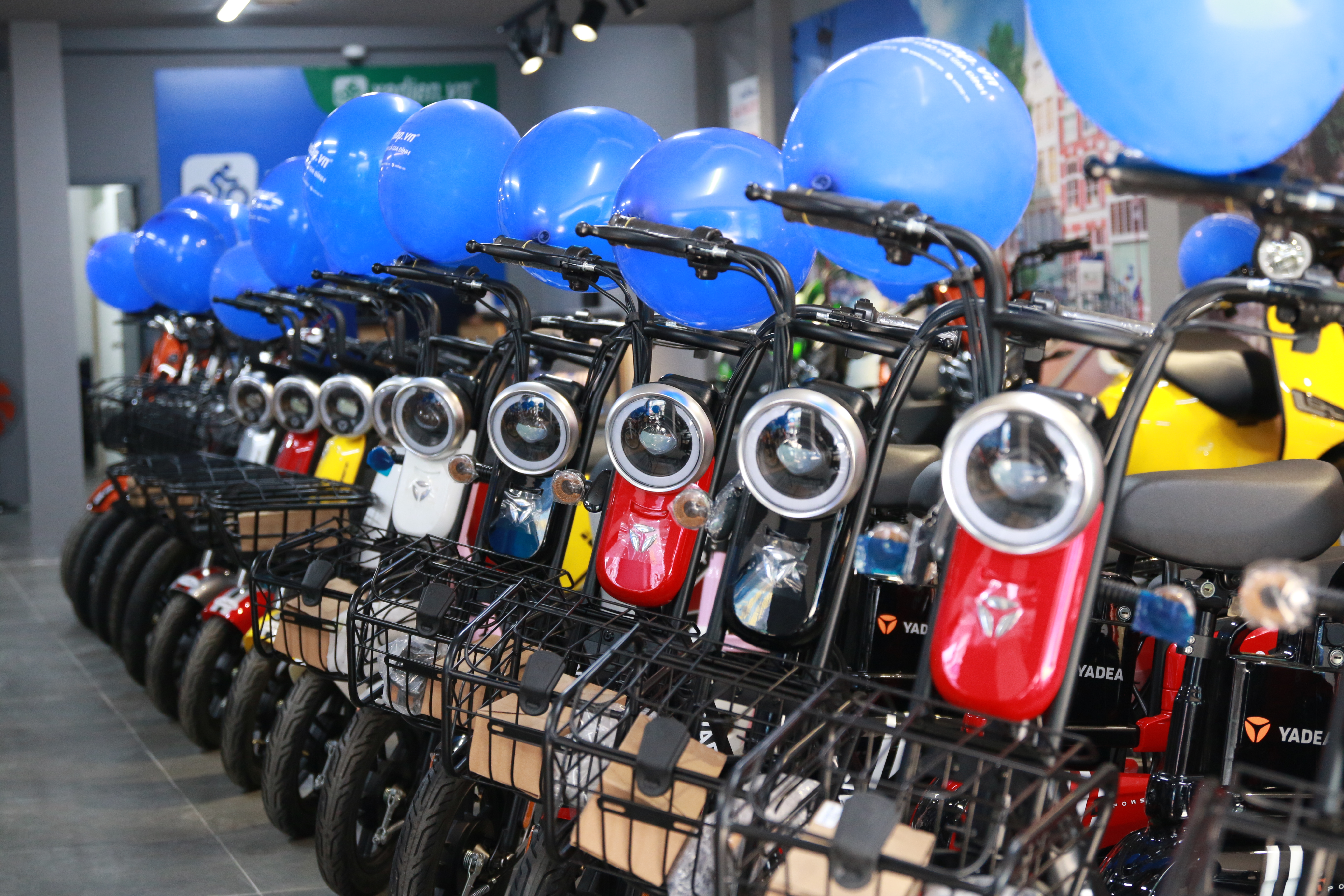 Khu vực trưng bày xe đạp điện với đa dạng mẫu mã và thương hiệu